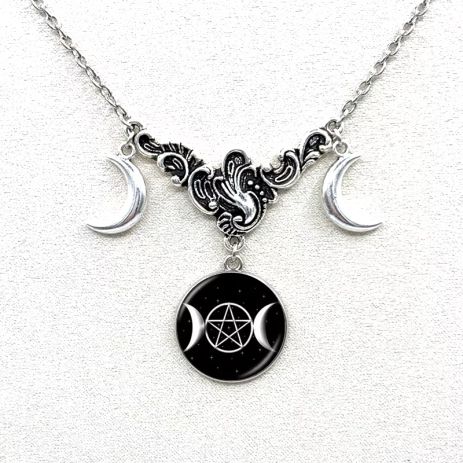 Кулон богини луны Викка пентаграмма тройная луна подвеска в форме пятиугольной звезды пентаграммы
