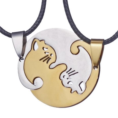 Кулоны пара черный и белый кот Cat кошка две половинки