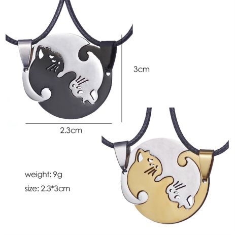 Парні підвіски для закоханих чорний і білий кіт Cat кішка кулони дві половинки