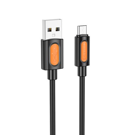 Кабель USB Borofone BX114, Silicone, MicroUSB, 2.4A, 1m, Чорний