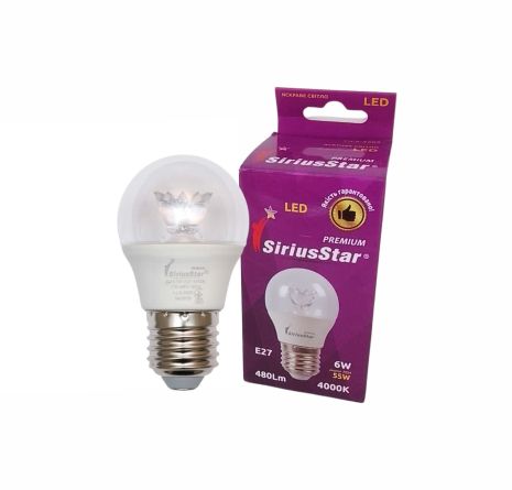 Лампа світлодіодна SIRIUSSTAR 3305 G45 crystal 6W-4000K-E27 Лампа світлодіодна SIRIUSSTAR 3305 G45 crystal 6W-4000K-E27
