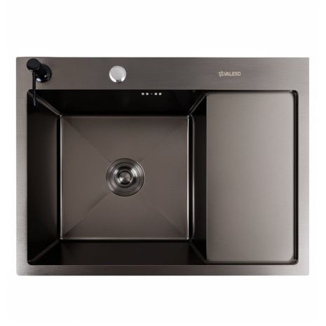 Кухонна мийка CM 65*50 L чорна з PVD покриттям VALESO Handmade (круглий сифон 3,0/0,8)