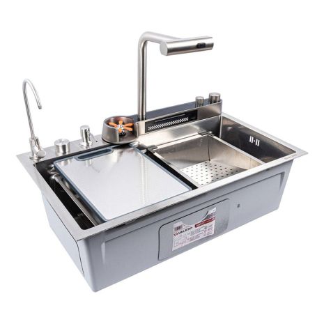 Сатиновая кухонная мойка Valeso Handmade "Водопад", ДЕКОР, 75х45DF