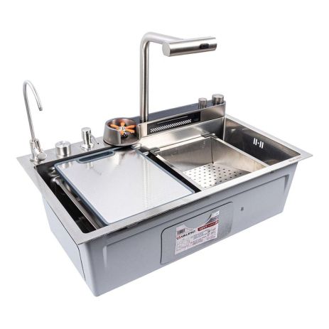 Сатиновая кухонная мойка Valeso Handmade "Водопад", ДЕКОР, 75х45DF