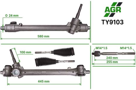 Рулевая рейка без УР, новая, CITROEN C1 2005-;PEUGEOT 107 2005-, AGR (TY9103)