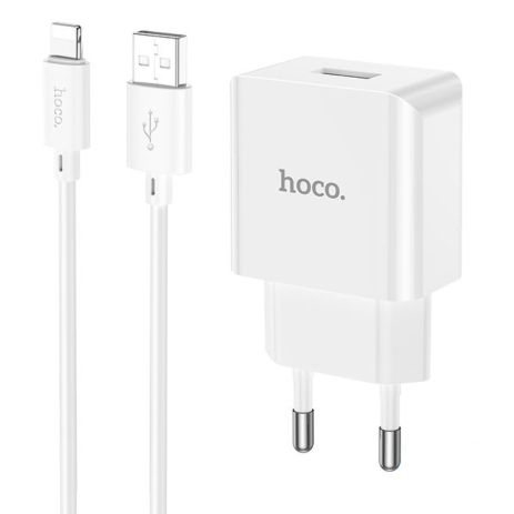 Сетевое зарядное устройство Hoco C106A USB белое + кабель USB to Lightning
