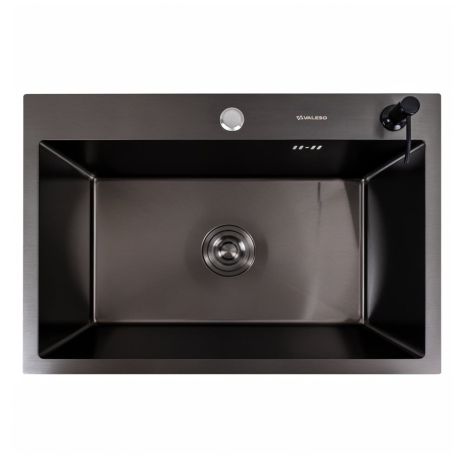 Чорна кухонна мийка PVD Valeso 65*45 Handmade (сифон круглий, 3,0/0,8)