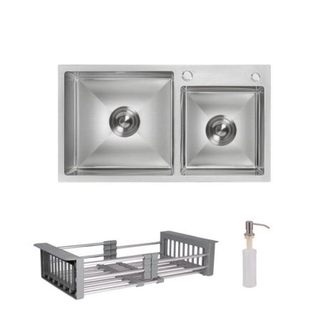 Комплект кухонної мийки Lidz Handmade H7843 з двома чашами та дозатором