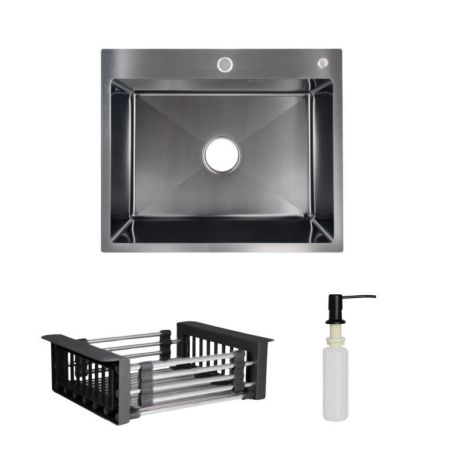 Комплект інтегрованої мийки Lidz Handmade H6050B з дозатором BlackPVD + Lidz K01B