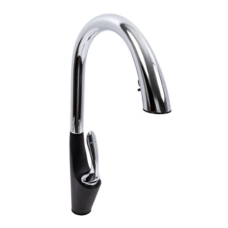 Змішувач кухонний з висувним виливом VALESO OB-D91C (хром/чорний мат, латунь)