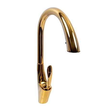 Змішувач кухонний з висувним виливом VALESO OB-D91B (PVD золото, латунь)
