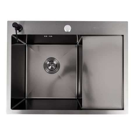 Черная кухонная мойка 65*50 L PVD VALESO Handmade DÉCOR (сифон круглый, 3,0/0,8)