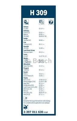 Щітка склоочисника MITSUBISHI MIRAGE, LAND ROVER, LEXUS 8524242030, TOYOTA 8524202040, BOSCH (3397011630)