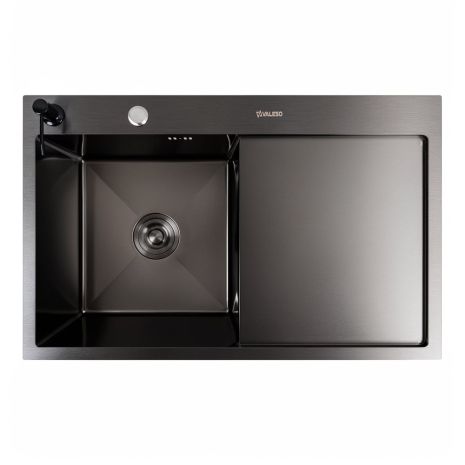 Чорна кухонна мийка CM 78*50 L PVD VALESO Handmade (круглий сифон 3,0/0,8)