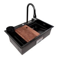 Чорна кухонна мийка PVD CM 75*46A, Platinum Handmade "Водоспад"