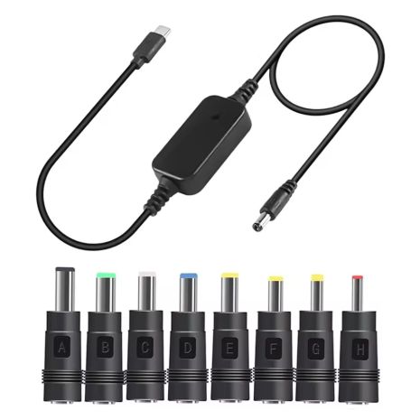 Кабель Type-C to DC 60W для роутера, ноутбука, камер. Универсальній +8 переходников. 5V/9V/12V/15V/20V Boost Converter Adjustable Voltage Black