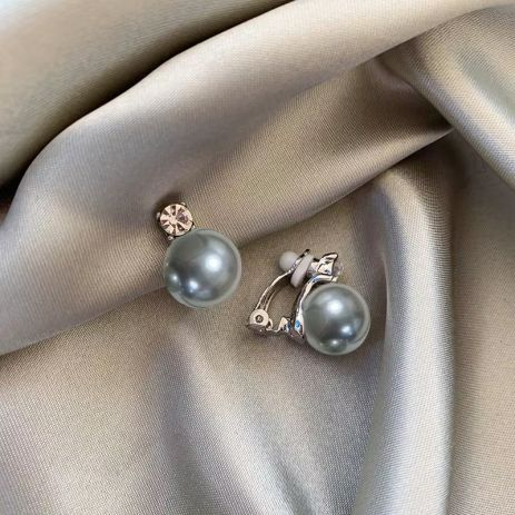 Сережки кліпси з перлами висячі перли без проколу сірі перлини