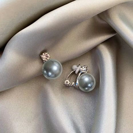 Серьги клипсы с жемчугом висячий серый жемчуг без прокола
