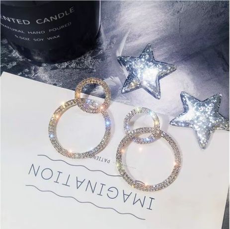 Сережки кільця великі подвійні сережки стильні кристали вечірні Довгі висячі