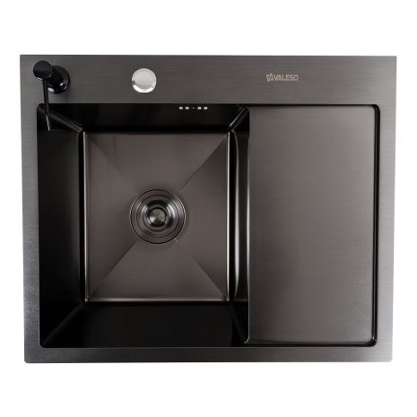 Кухонная раковина CM 58*48 L черная PVD VALESO Handmade (круглый сифон 3,0/0,8)