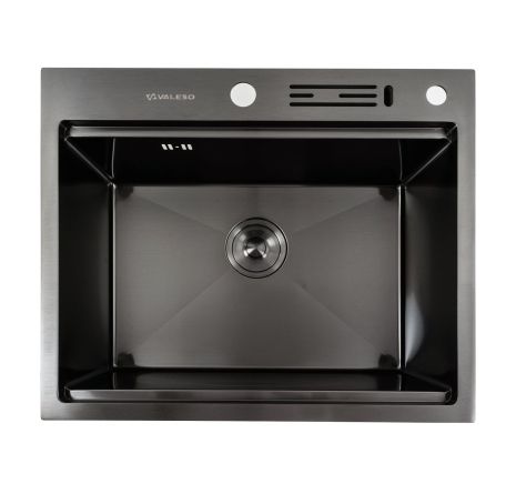 Чорна кухонна мийка з підставкою для ножів, PVD 60х50