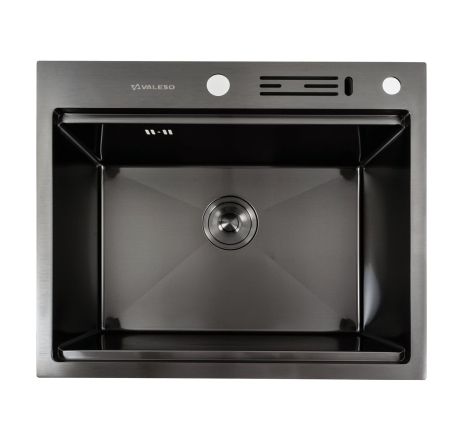 Черная кухонная мойка PVD 60х50 с ножевой подставкой