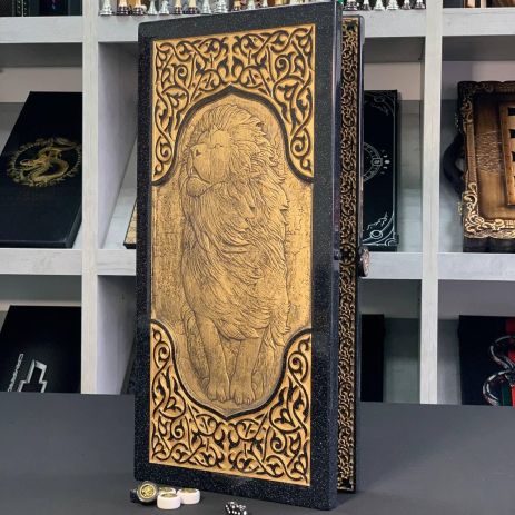 Нарды из черного камня Лев 58×28×5см Нарды из черного камня Лев 58×28×5см