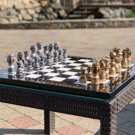 Шахматы, шашки из камня 58×28 см, арт.190658, со стилизованными фигурами