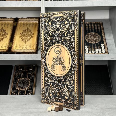 Деревянные нарды ручной работы со Скорпионом 60х30х5см