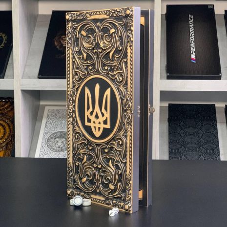 Дерев'яні нарди ручної роботи Тризуб 50×23см