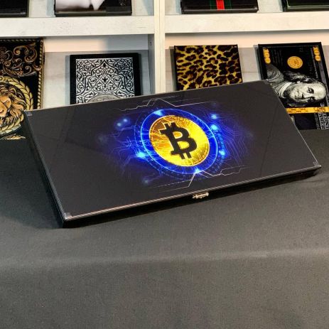 Нарды из стекла BITCOIN 61×27×5см персонализированные длинные и короткие нарды
