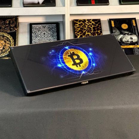 Нарди зі скла BITCOIN 61×27×5см персоналізовані довгі та короткі нарди