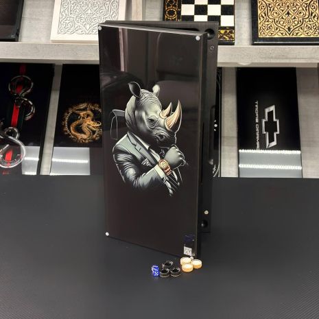 Нарди скляні з дерев'яним корпусом Носоріг 50×24×6см