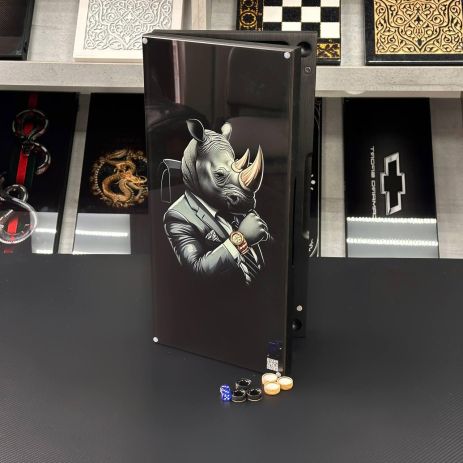 Нарди скляні з дерев'яним корпусом Носоріг 50×24×6см