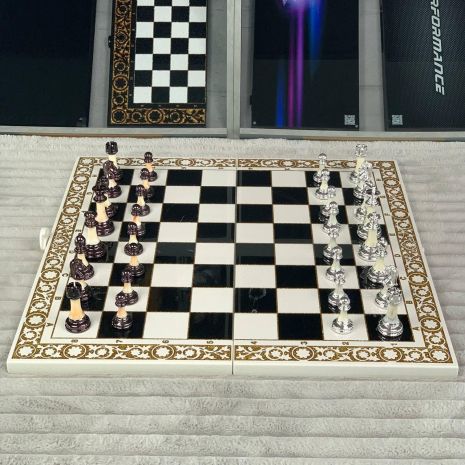 Шахи та нарди з білого каменю 58×28×5см індивідуальний дизайн - ЛЕВ