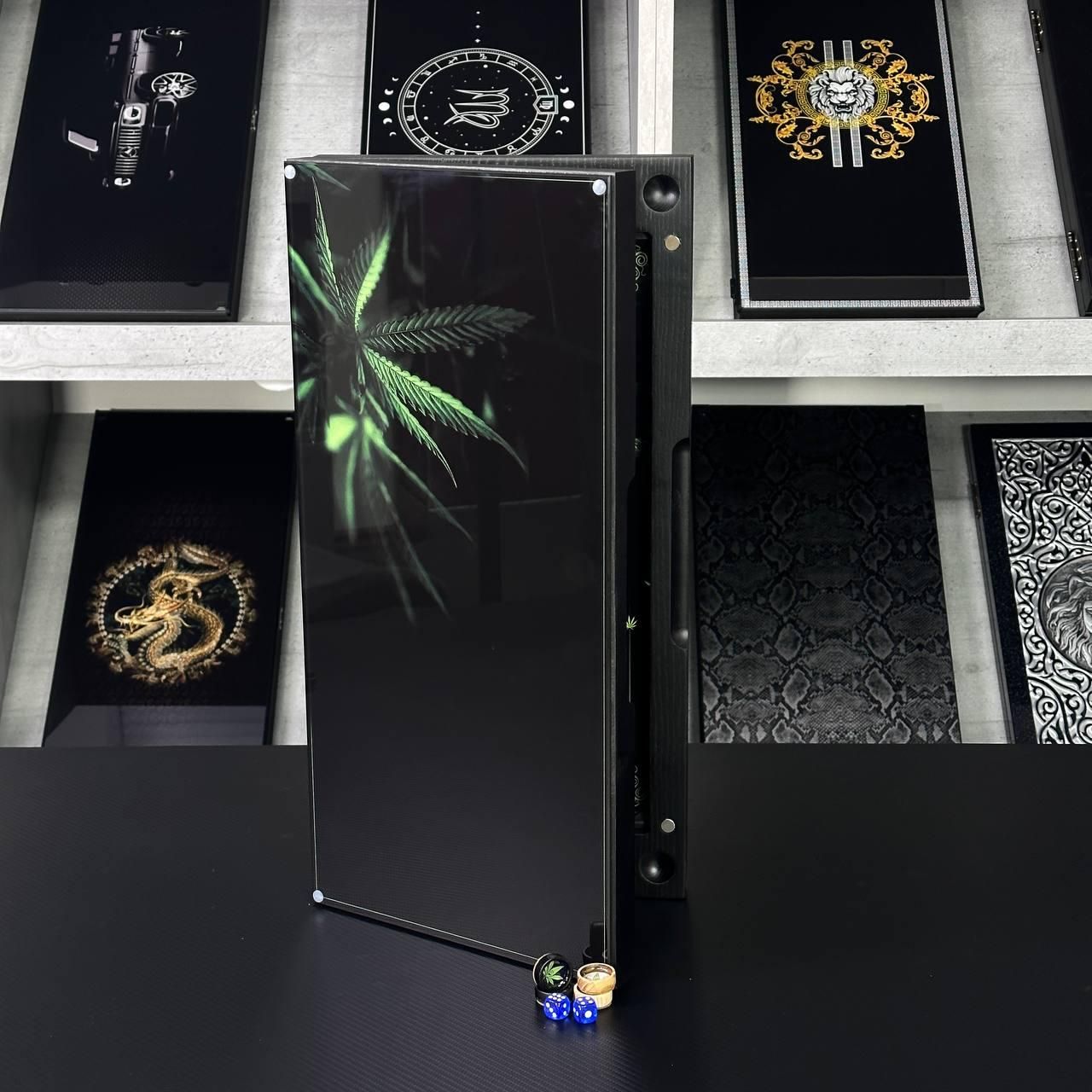 Нарды стеклянные с деревом Лист 50×24×6см Нарды стеклянные с деревом Лист 50×24×6см