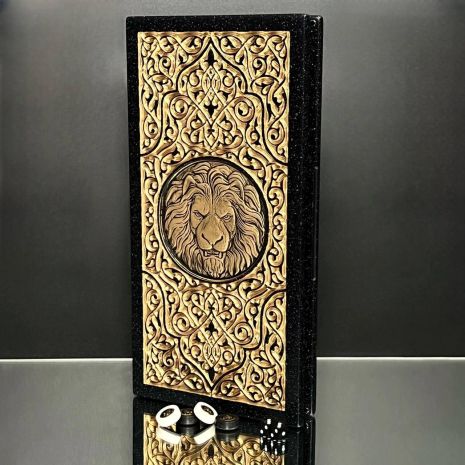 Нарды из черного камня со львом 37х18см