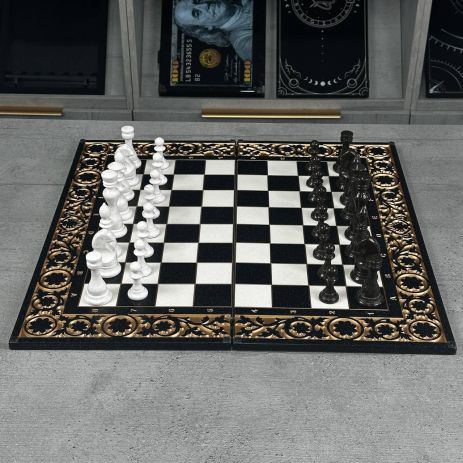 Шахматная доска из черного камня 58×28×2 см, индивидуальный дизайн для особых друзей