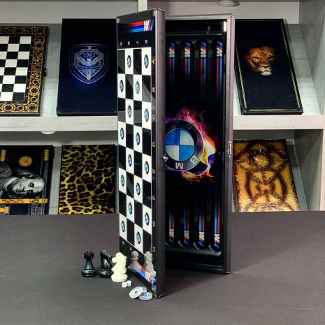 Ексклюзивні шахи та нарди зі скла 61×27×5см з логотипом марки авто