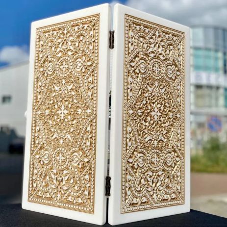 Нарды из белого камня Орнамент 58×28×5см