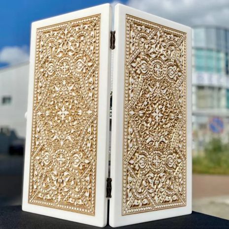 Нарди із білого каменю Орнамент 58×28×5см