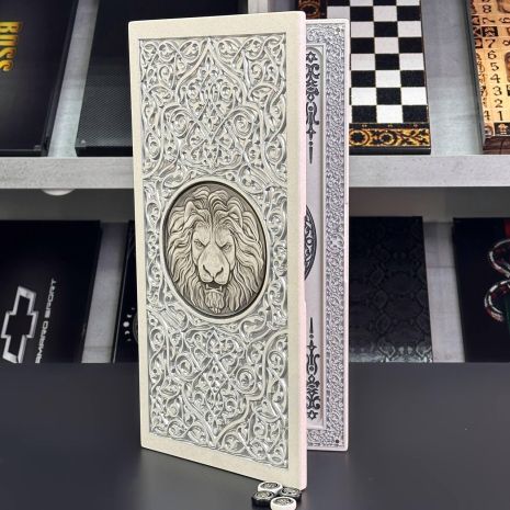 Нарди з каменю в білому кольорі ЛЕВ 47х24х2см