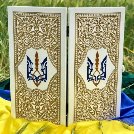 Настольная игра Нарды из белого камня Трезубец 58×28×5см