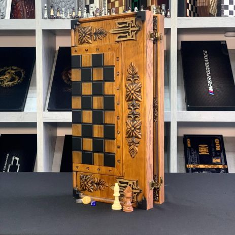 Шахи та Нарди з Дерева в Патріотичному Оформленні з Тризубами 64х32см