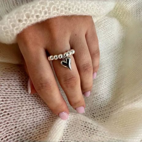 Кільце з сріблястим серцем каблучка у вигляді перлин і серце