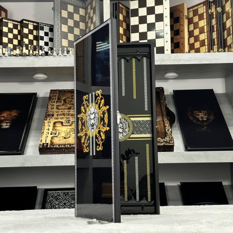 Нарди скляні в металевому корпусі з логотипом Versace 61×27×5см