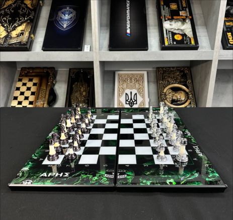 Шахи та нарди зі скла 2в1 61×27×5 см з логотипом Шахи та нарди зі скла 2в1 61×27×5 см з логотипом
