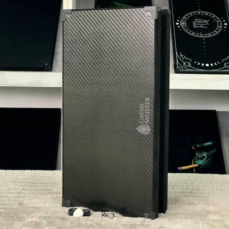 Карбоновые нарды со стеклянным игровым полем фишки из камня 40×20см