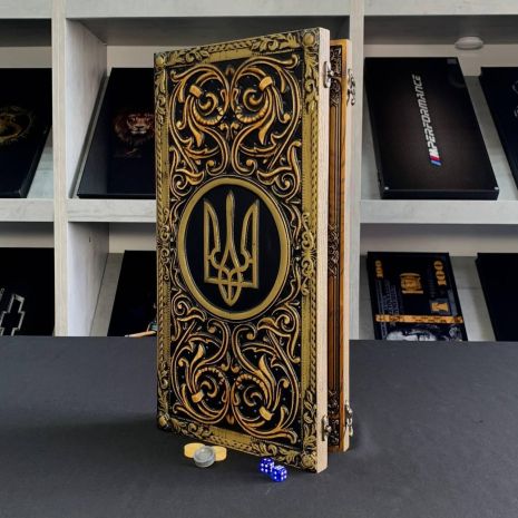 Деревянные нарды ручной работы Тризуб 46×23см патриотические Деревянные нарды ручной работы Тризуб 46×23см патриотические