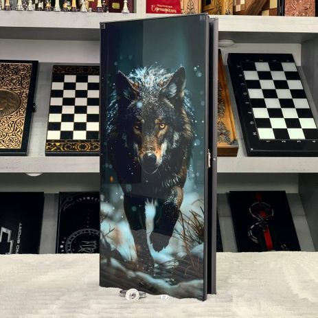 Нарди зі скла в алюмінієвому корпусі Вовк 61×27×5см